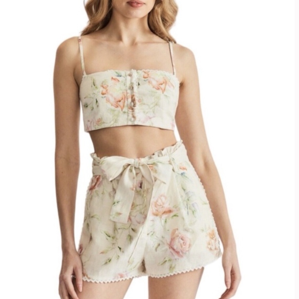 CAROLINE CONSTAS FLORAL LINEN SHORT SET